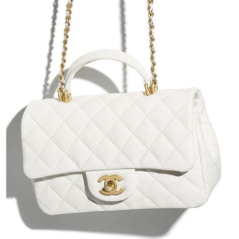 chanel mini flap bag with top handle white